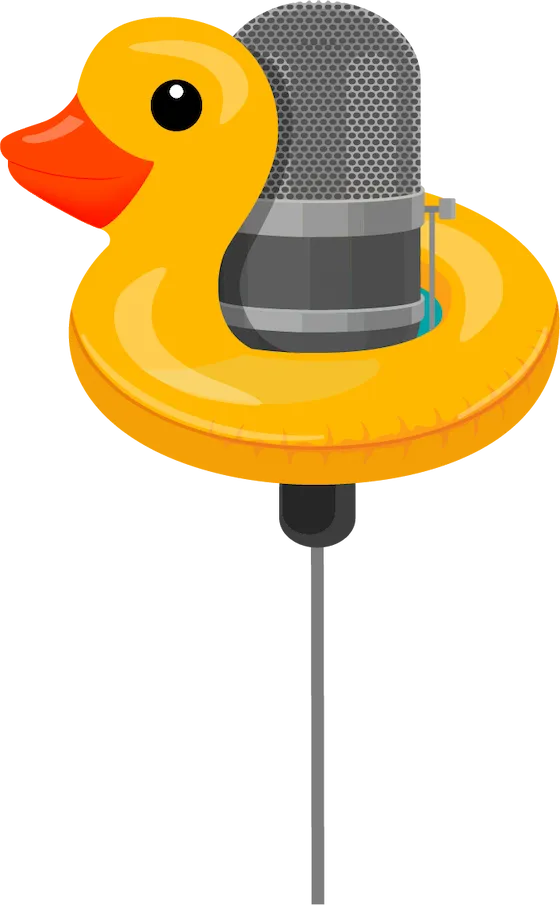 Logo d'un canard gonflable avec un micro